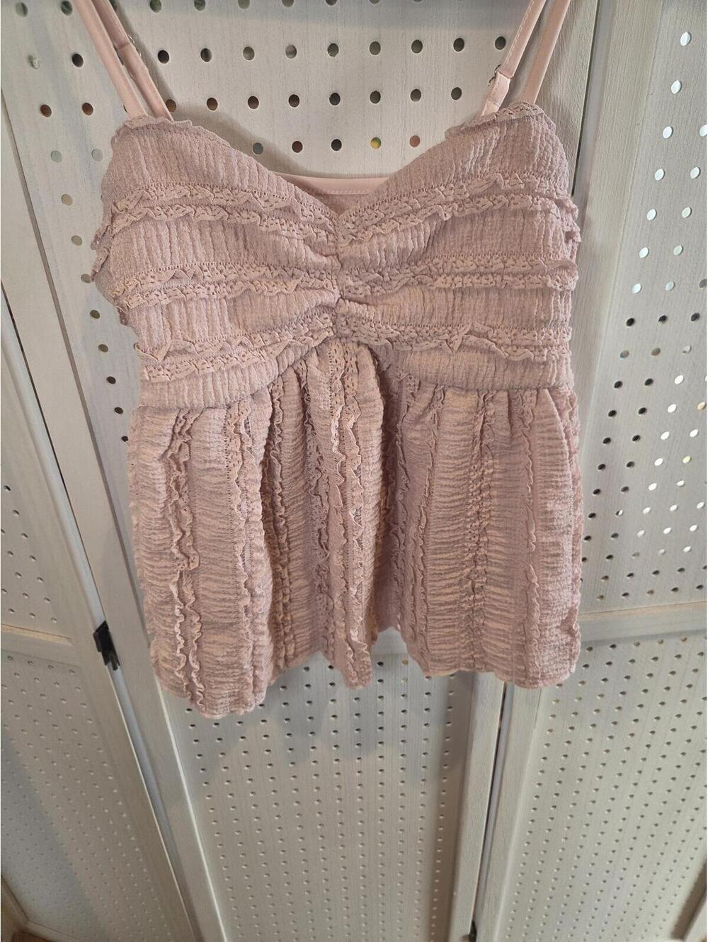 SHEIN Pink Ruffle Textured Sleeveless Top, Size Large